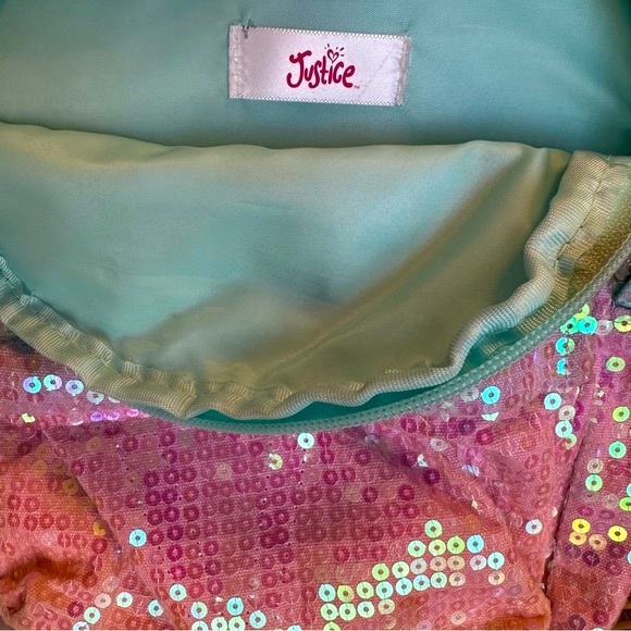 Justice Pom Pom sequin Ombre small / mini backpack bookbag - Picture 8 of 16